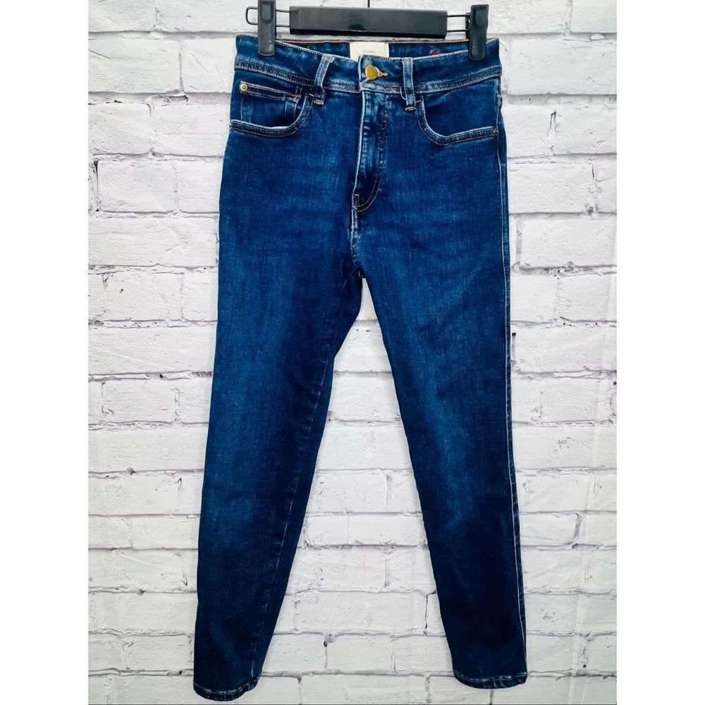 Sezane Denim Womens Blue Denim Stretch Mid-Rise Ankle Jeans Dark Wash Size 28
